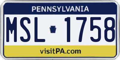 PA license plate MSL1758