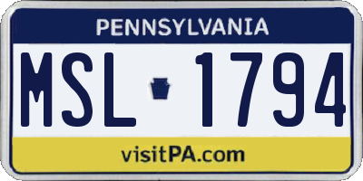 PA license plate MSL1794