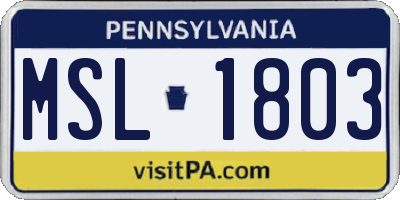 PA license plate MSL1803