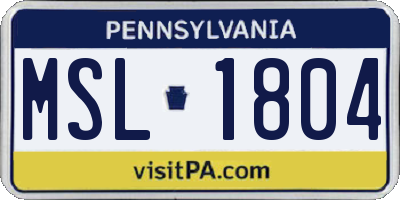 PA license plate MSL1804