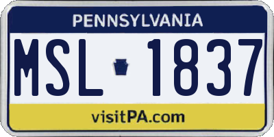 PA license plate MSL1837