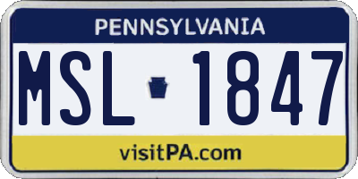 PA license plate MSL1847