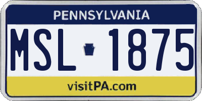 PA license plate MSL1875