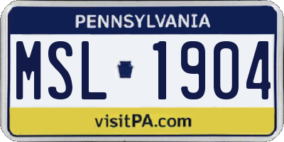 PA license plate MSL1904