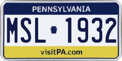 PA license plate MSL1932