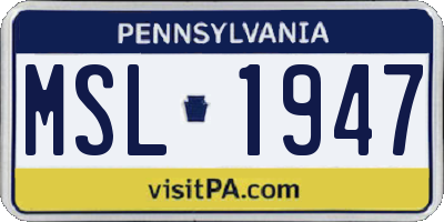 PA license plate MSL1947