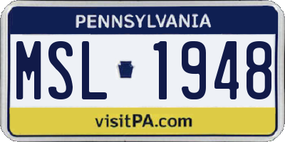 PA license plate MSL1948
