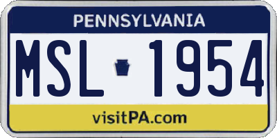 PA license plate MSL1954