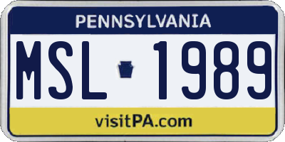 PA license plate MSL1989