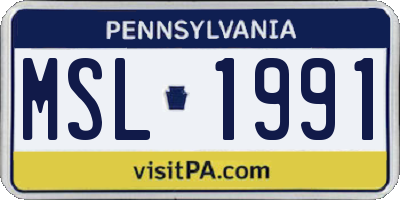 PA license plate MSL1991