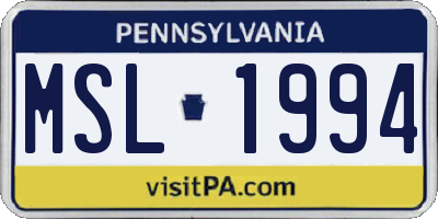 PA license plate MSL1994