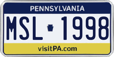 PA license plate MSL1998