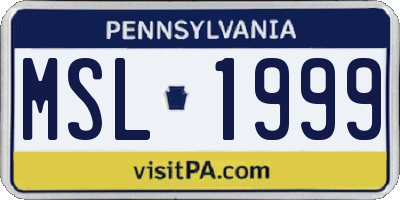 PA license plate MSL1999