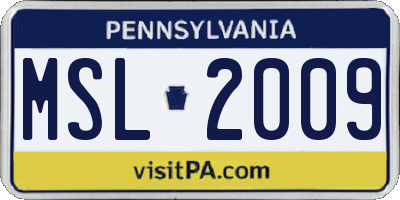 PA license plate MSL2009