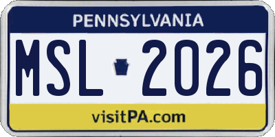 PA license plate MSL2026