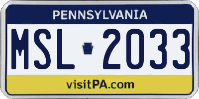 PA license plate MSL2033