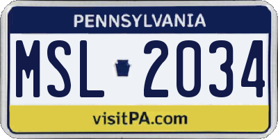 PA license plate MSL2034