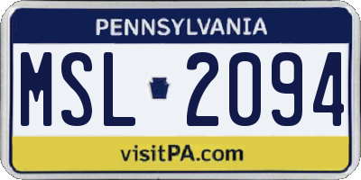 PA license plate MSL2094