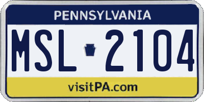 PA license plate MSL2104