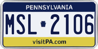 PA license plate MSL2106
