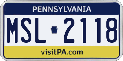 PA license plate MSL2118