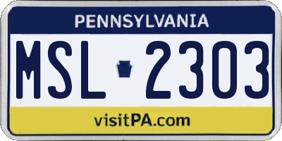 PA license plate MSL2303