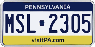 PA license plate MSL2305