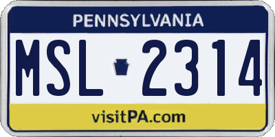 PA license plate MSL2314