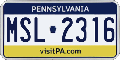 PA license plate MSL2316