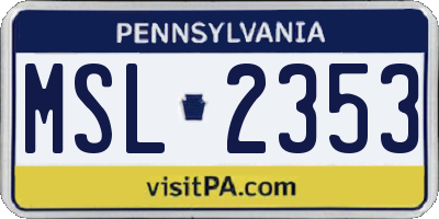 PA license plate MSL2353