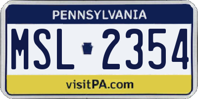 PA license plate MSL2354