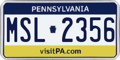 PA license plate MSL2356