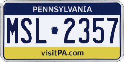 PA license plate MSL2357