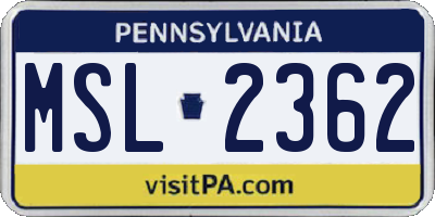PA license plate MSL2362