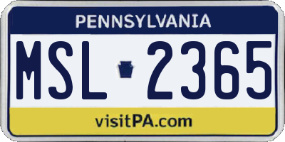 PA license plate MSL2365