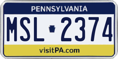 PA license plate MSL2374