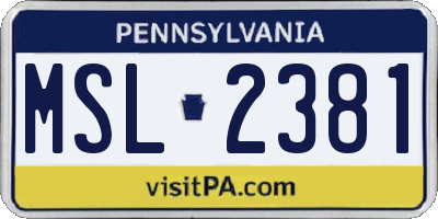 PA license plate MSL2381