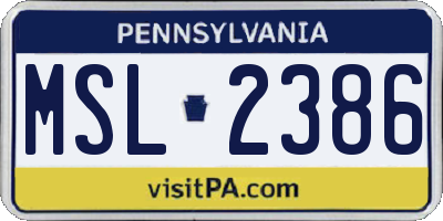 PA license plate MSL2386