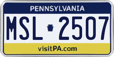 PA license plate MSL2507