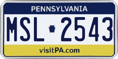 PA license plate MSL2543