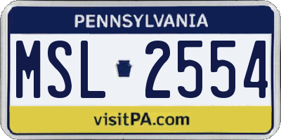 PA license plate MSL2554