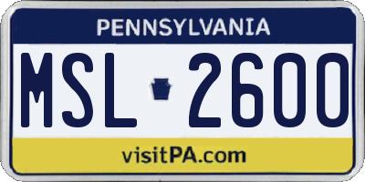PA license plate MSL2600