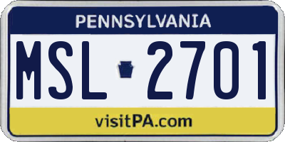 PA license plate MSL2701