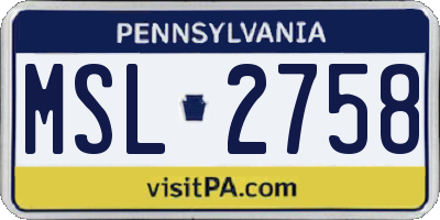 PA license plate MSL2758