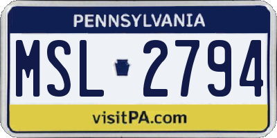 PA license plate MSL2794