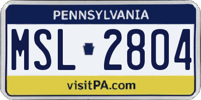 PA license plate MSL2804