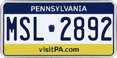 PA license plate MSL2892