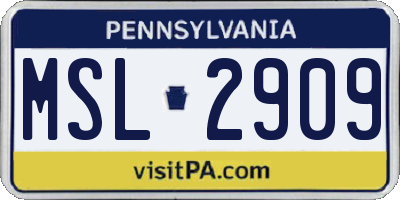 PA license plate MSL2909