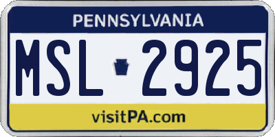 PA license plate MSL2925