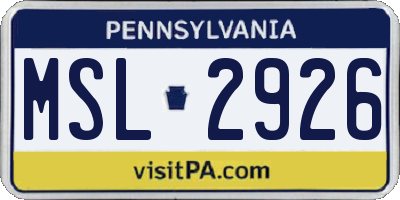 PA license plate MSL2926